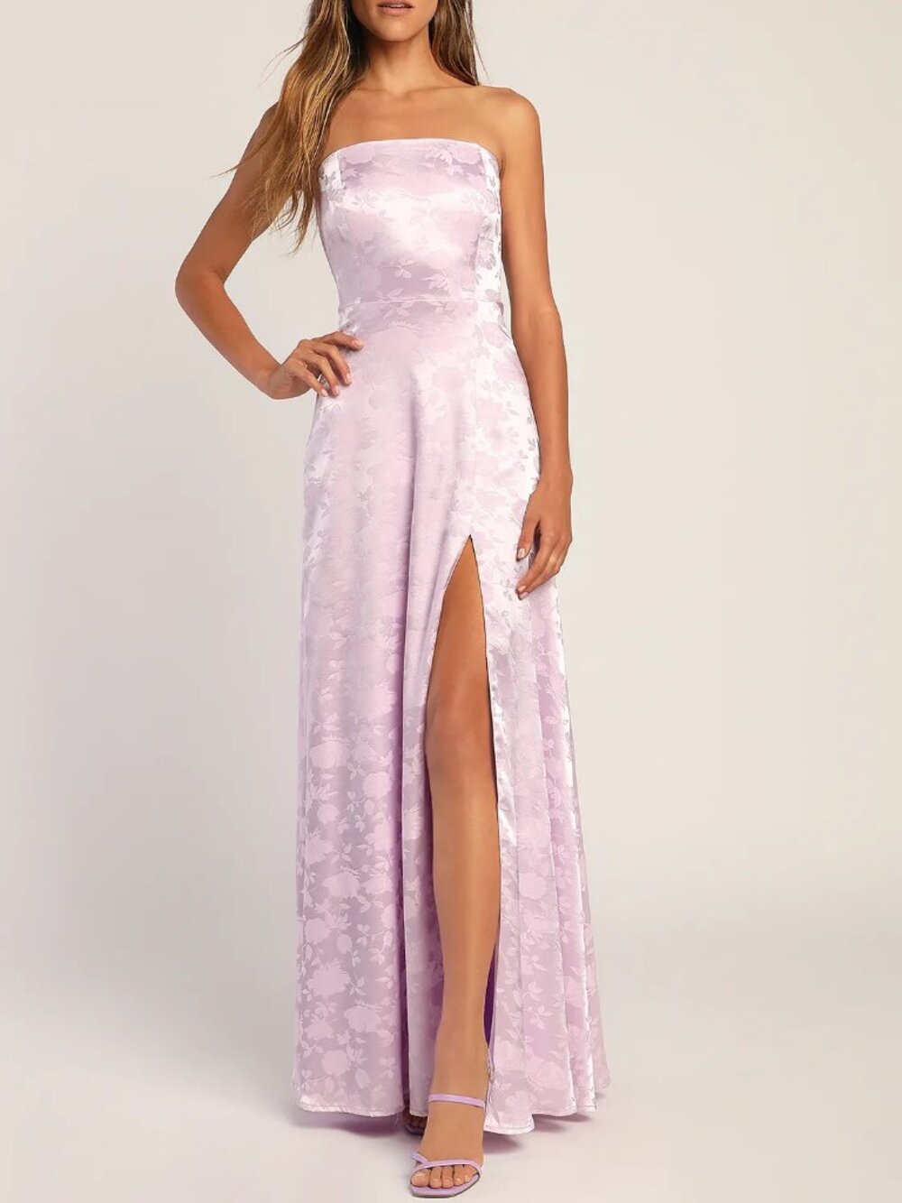 Made to Marvel Lilac Satin Jacquard Strapless Maxi Dress